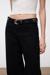 MOON BUCKLE BELT | BLACK CROCO