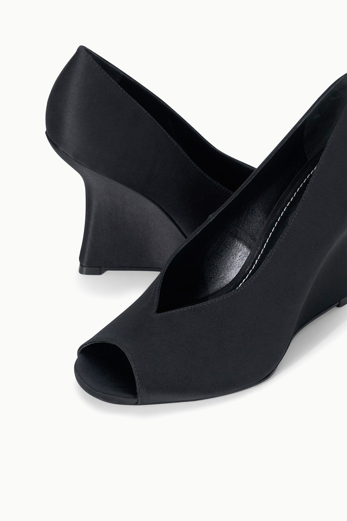 BRIGITTE PEEP TOE WEDGE | BLACK SATIN